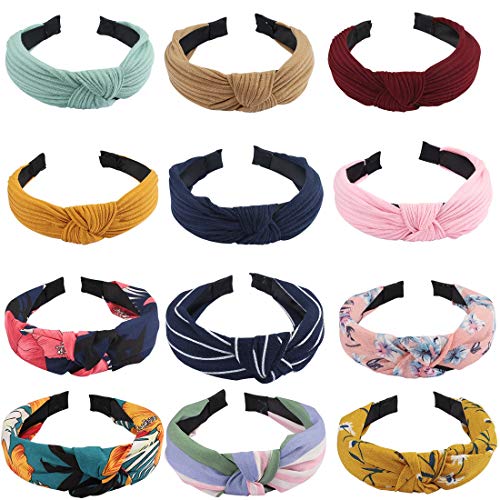 Jaciya 12 Pieces Knotted Headbands for Womens Headbands for Women Wide Headbands for Women Knot Headband Diademas para Mujer Headband for Women Cloth Headbands Knot Headbands