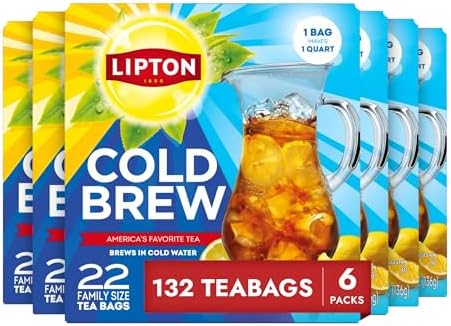 Lipton Cold Brew Black Tea Bags, Family Size,132 Total Bags (22 Ct 6-Pack)
