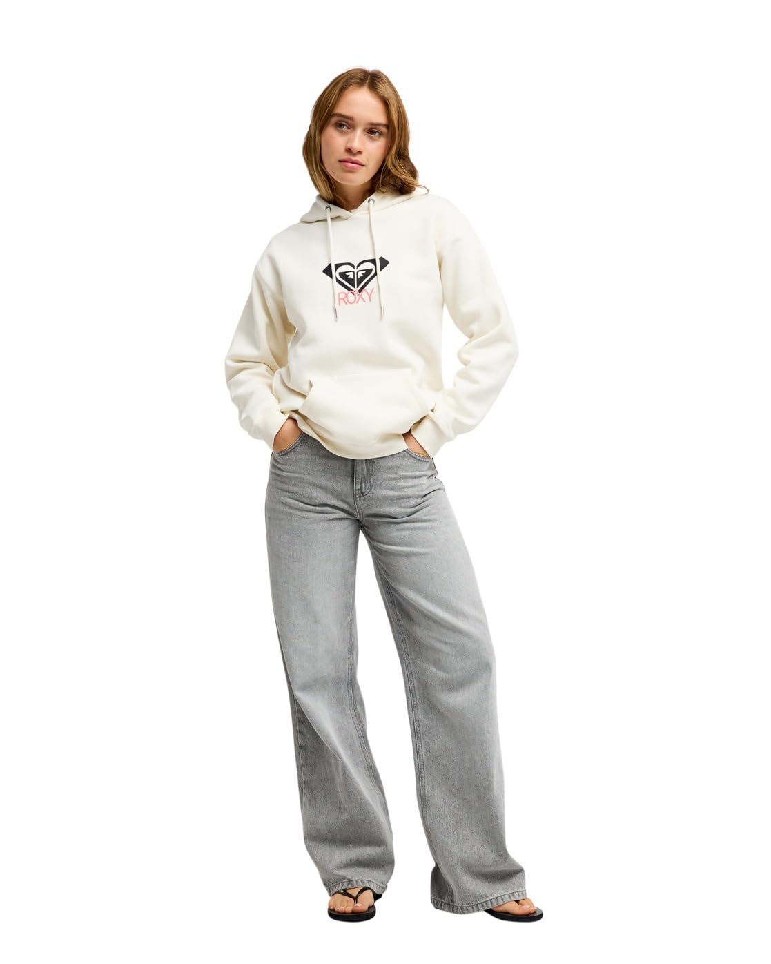 Roxy Surf Stoked Brushed Art - Felpa con Cappuccio da Donna, Colore Bianco