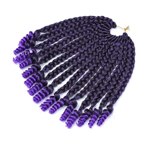 Purple Crochet Box Braids Curly Ends 10 Inch 6 Packs Short Bob Box Braid Crochet Hair With Curly End Jumbo Crochet Braids Hair For Kids、Black Women(T1B/Purple#, 10" 6 Packs) #TOP6