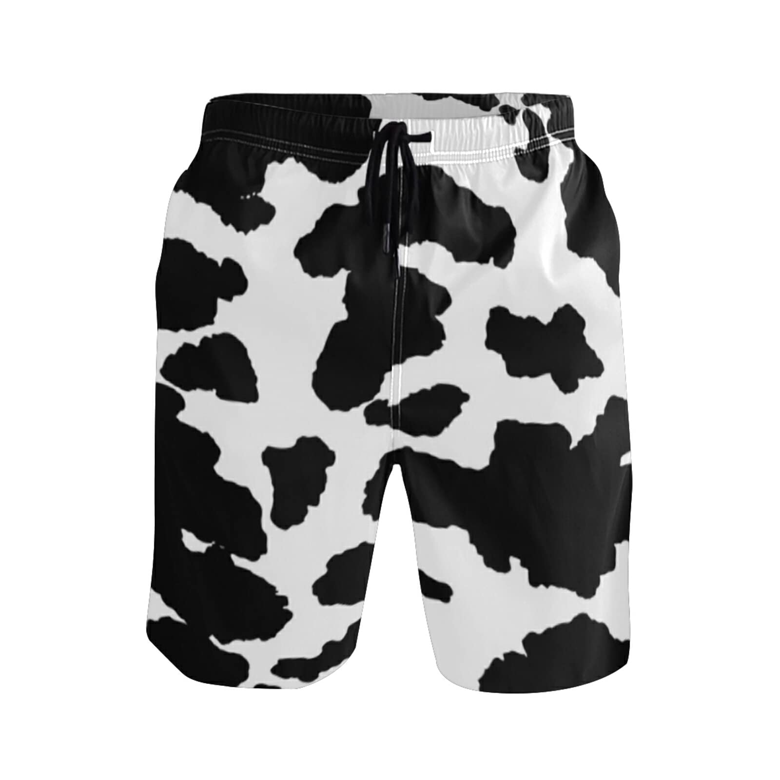 Linomo Men's Swim Shorts Cow White Black Spot Swimming Trunks Beach Shorts Quick Dry Surfing Board Shorts for Men