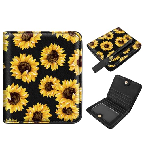 Image of Small Womens Wallet Thin Credit Card Holder Pocket Mini Purse | Compact Women Slim RFID Blocking Wallets Bifold Ladies Pocket Card Holders for Travel & Daily Use, Sunflower