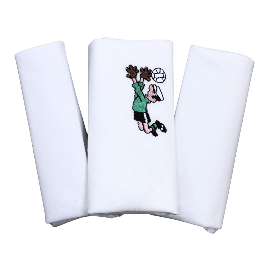 Go West Men's White Football Design Handkerchiefs – Pack Of 3 – 100% Cotton 40X40 Cm – Embroidered Hankies