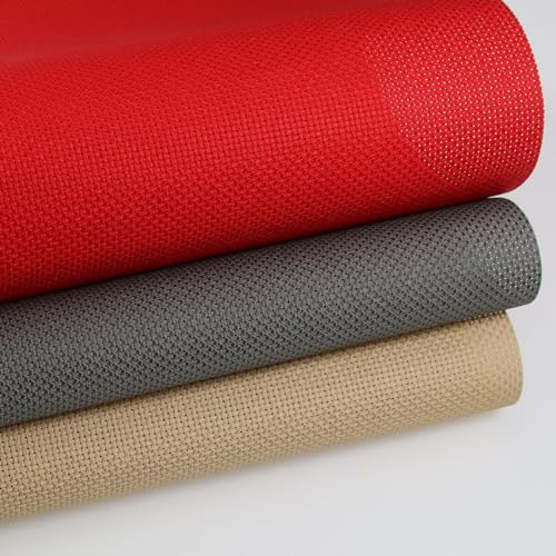 Image of KCS 3 pc of 15 inch x 18 inch(38cmx45cm) Counted Cross Stitch Cotton Aida Cloth Needlework Rolled Fabric Box,14CT,Red+Khaki+Dark Grey