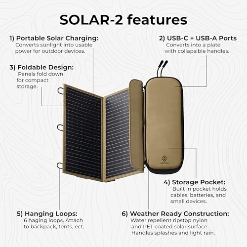 Image of NESTOUT Portable Solar Panel, USB-C and USB-A Ports, 14W Solar Charger for Camping, Water Repellent Ripstop Nylon, Foldable Compact Design, Digital Ammeter, Adjustable Stand, Beige (2 Panel)