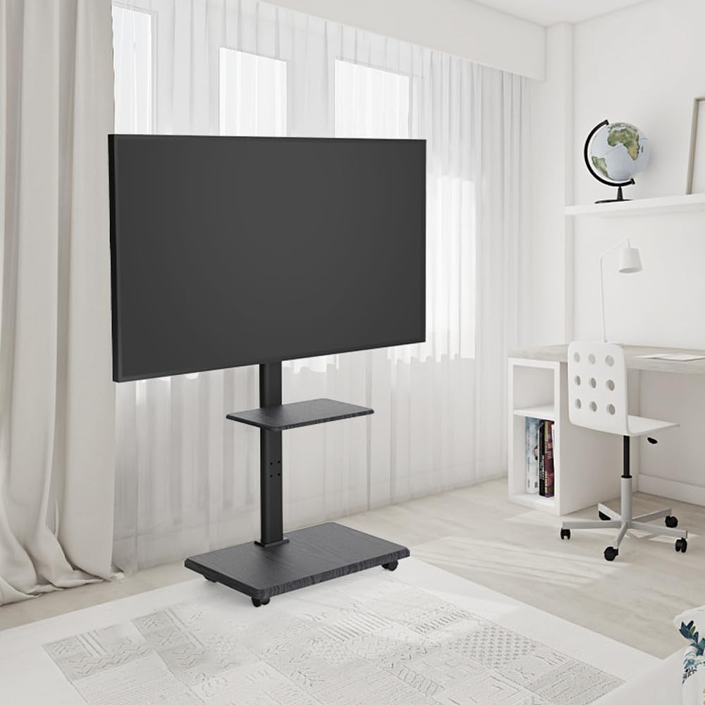 Delphos mobiler TV Ständer mit Ablage, TV ca. 32-70 Zoll / 45 kg, viele VESA-Größen, Höhe variabel montierbar bis ca. 130 cm, schwarz, TV-Standfuss, XTR-FS4010