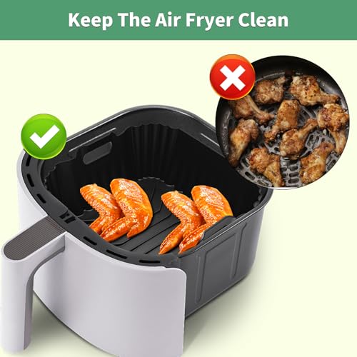 Image of 9-Inch Air Fryer Silicone Liners Square for Ninja Air Fryer AF141 AF142 AF181 5-6.5QT, 3 Pack Reusable Silicone Pot Baking Accessories for Cosori 6QT, Instant, Chefman 5QT to 8QT AirFryer
