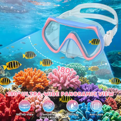 Snorkel para Niños con Máscara Antivaho, Snorkel Dry Top y Aletas de Silicona miniatura 3