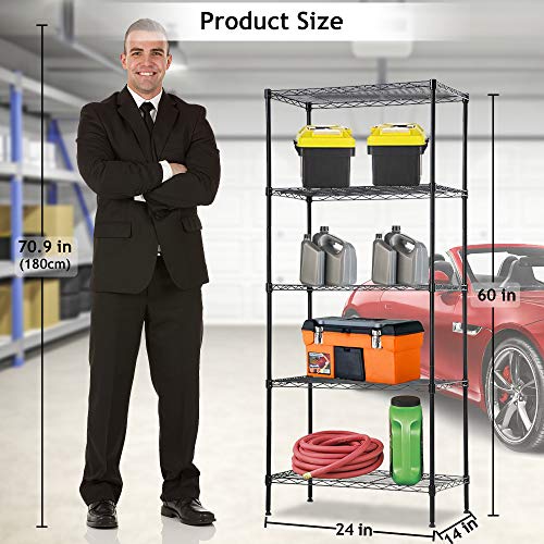 Wire-Shelving-Unit-NSF-5-Tier-Shelf-Utility-Steel-Commercial-Grade-Storage-Shelves-24-L-x-14-W-x-60-H-Heavy-Duty-Metal-Shelves-Organizer-Wire-Rack-wLeveling-Feet-for-Kitchen-Office-Garage-Black
