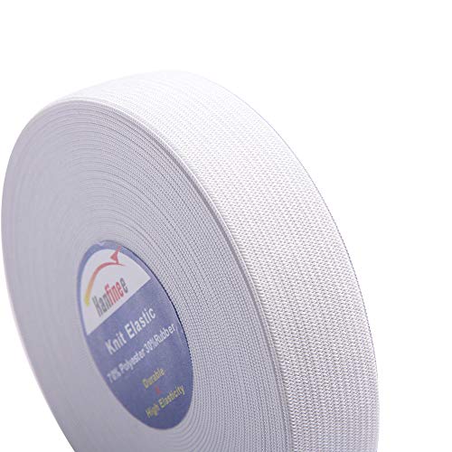 Hanfinee 1 Inch Wide Sew On Elastic Band Knitted Elastic With Heavy Stretch For Sewing Crafts Diy,Waistband,Bedspread,Cuff (White,15 Yards) #TOP1