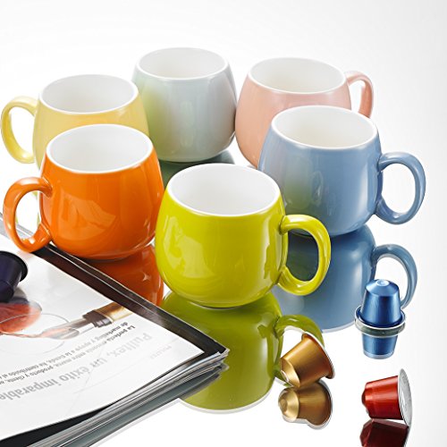 Panbado KT047 6 Piece Porcelain 6 Colors Chunky Mugs Ceramic Cups, 13.5 Ounce for Specialty Coffee Drinks, Latte, Cafe Mocha and Tea, 5" (13×10×8.5 cm) - Thumbnail 6