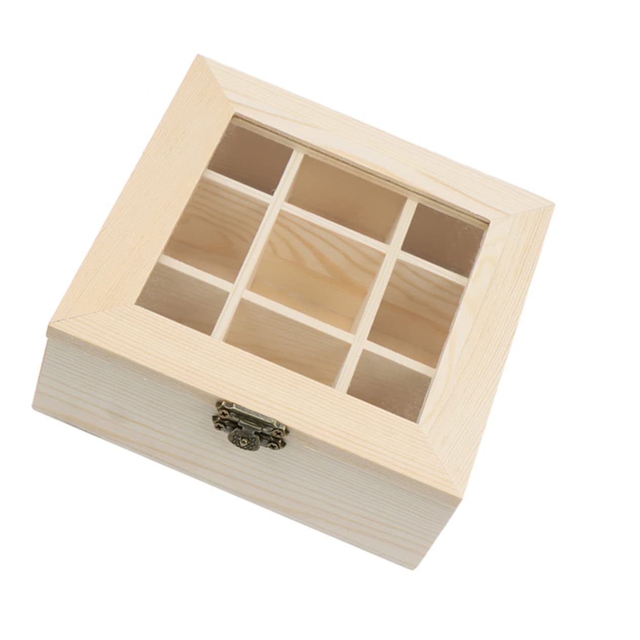 PRETYZOOM Wooden Tea and Coffee Storage Organizer Box with Compartments Glass Window Display Case for Tea Bags and Coffee Rustic Design present for Tea and Coffee Lovers