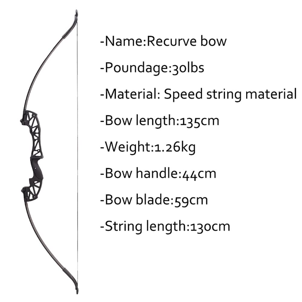 ACCMOS Arco Ricurvo, Arco a Tiro Diritto 30/40 libbre per Adulti Giovani Tiro con L'arco Metal Riser 44 cm Caccia Pratica Archi (Recurve Black 30lb)