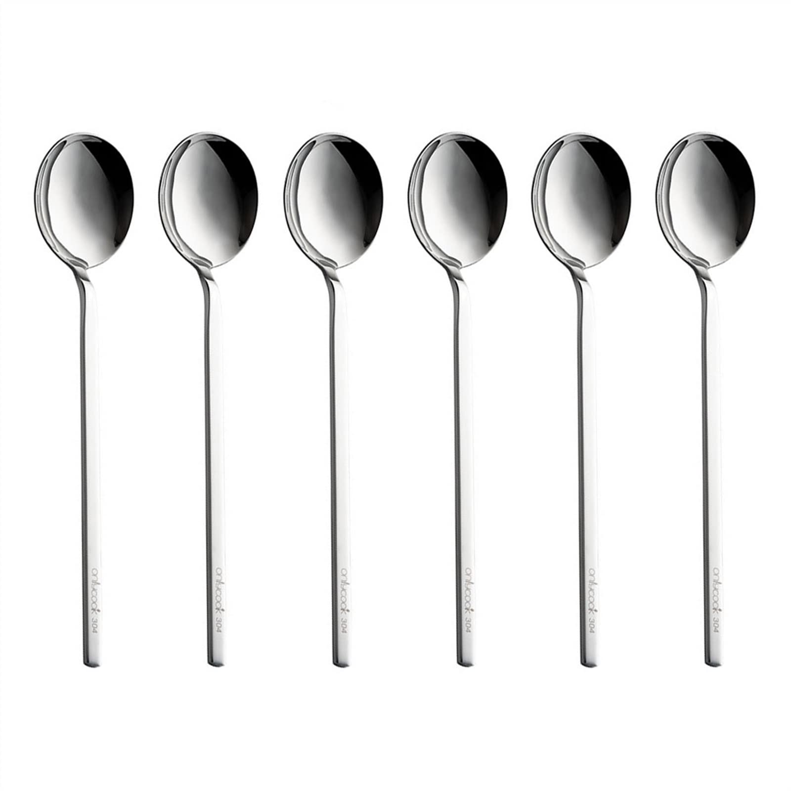 Suppenlöffel, Haushaltslöffel aus 304 Edelstahl, Langer Griff, Suppenlöffel, Geschirr, Rührlöffel for Reis, Kaffeegetränke, Rührlöffel, Esslöffel(6 Pieces)