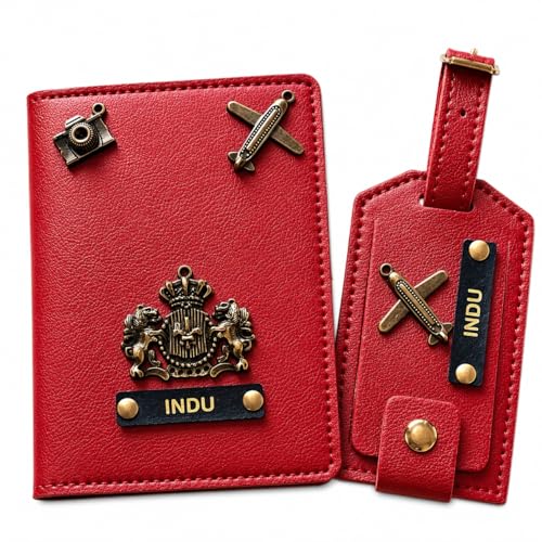 Image of Eco Leather Unisex Passport Cover and Luggage Tags (Red)