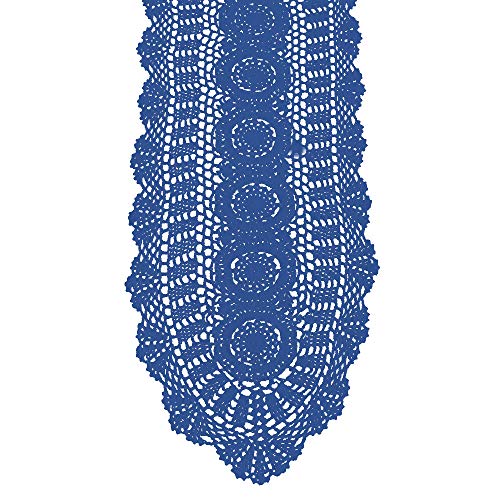 Kepswet 100% Cotton Handmade Crochet Lace Oval Table Runner Blue 12X48 Inch #TOP20