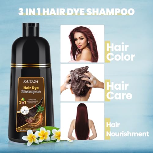 IIIMEIDU KAISASA DarkBurgundy Hair Dye Shampoo for Gray Hair, 3 in 1 Semi Permanent Hair Color Shampoo for Women Men, Grey Coverage 500ml — view 5