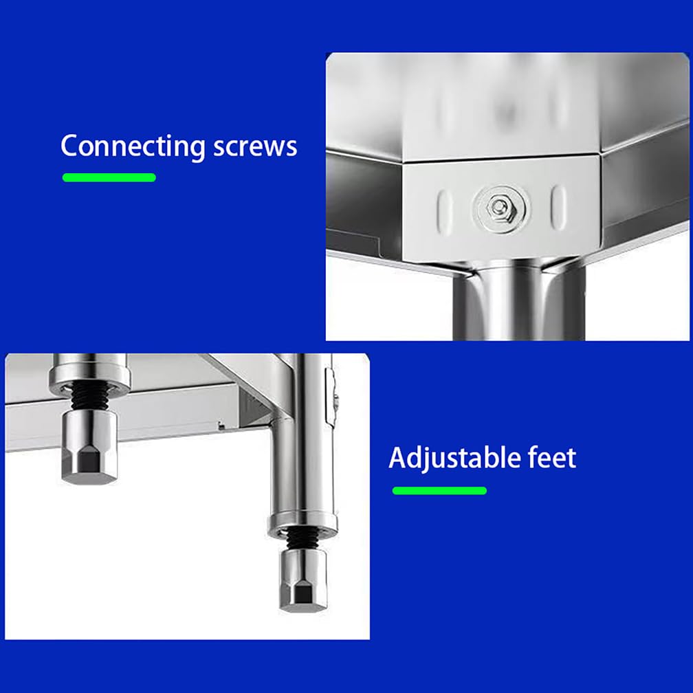 Zweistöckiges Regal Zum Teigkneten, Abstellen Von Gegenständen Mit Verstellbaren Outdoor Tisch Edelstahl-Arbeitstisch Den Hausgebrauch Pflanztisch Für Garage,Silber,L110*H80*W40