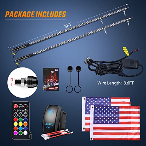 Nilight 2Pcs 3Ft Spiral Rgb Led Whip Light W/Rgb Chasing/Dancing Light Rf Remote Control Lighted Antenna Whips For Can-Am Atv Utv Rzr Polaris Dune Buggy 4 Wheeler Offroad Jeep Truck, 2 Year Warranty #TOP7