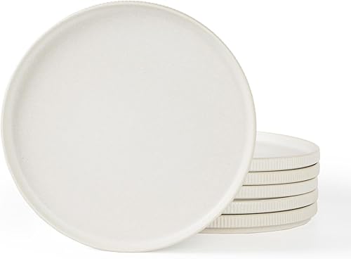 famiware Star - Juego de platos de ensalada para 6, 8 pulgadas, vajilla de cerámica, platos pequeños para postre, ensalada, aperitivo, blanco mate