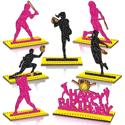 7 Pcs Softball Party Table Decoration Wooden Softball Table Centerpieces