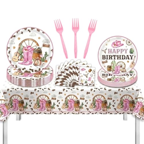 Cowgirl Birthday Party Decorations for Pink Western Girl Party, Serves 24