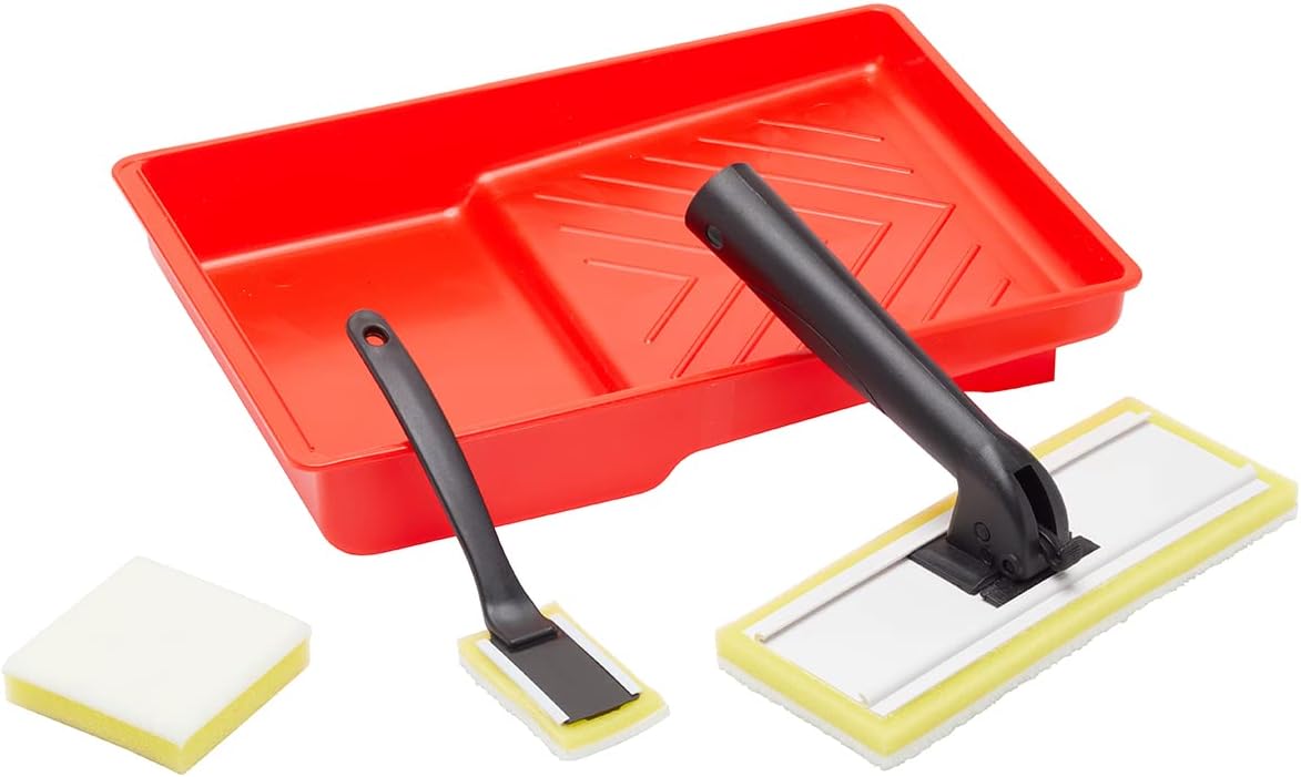 Fit For The Job 5 Piece 7 inch Click System Paint Pad Set, High Capacity Fabric for Rapid and Accurate Coverage With Emulsion Paints On Indoor Walls & Ceilings - 7" & 3" Paint Pads, Sash Wand, 7" Tray