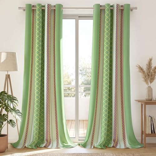 Image of Story@Home Cotton Curtain | Window Curtains 5 Feet Long Set of 2 | Geometric Printed | Bohemian Curtain | Room Darkening Curtains for Living Room | (116 X 152 Cm, Green & Off White)