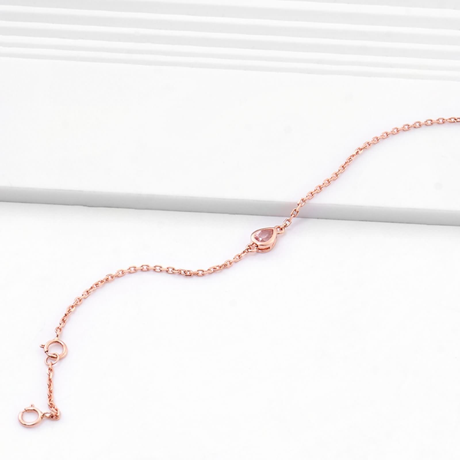 Pulseras Mujer de Oro Rosa de 9K / 14K / 18K, Gota de Agua con Moissanita de 0,4 ct, Cadena Extensible 16 CM + 5 CM, Pulseras de Cadena Oro Rosa Ajustable Mujer