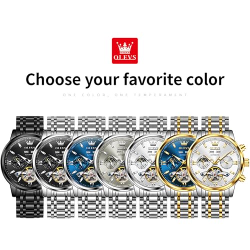 Image of OLEVS Automatic Watches for Men Luxury Skeleton Multi-Function Mechanical Watch Self Winding Date Waterproof Luminous Mens Watch