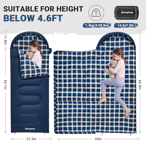 image for KingCamp 45°F Kids Sleeping Bag, Lightweight Waterproof & Compact Fla