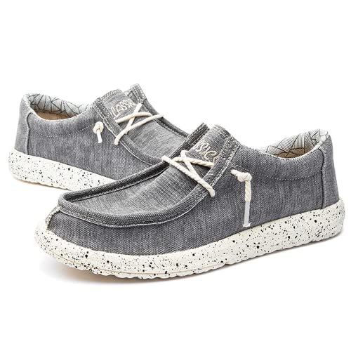 Men's Slip on Canvas Loafers,Flat Lace Up Comfort Good Arch Soft Sole Walking Shoes Deck Shoes Boat Shoes2