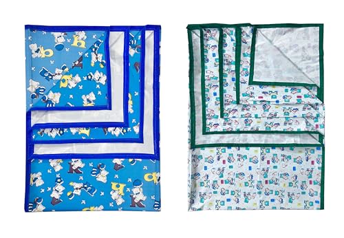 Image of EcoSoft Plastic Sheet,PVC Sheet for Kids,Rubber Sheet for Babies,Bed Wetting Protector(90 x 135 cm) (Blue Alphabet & Green BABYBEAR)