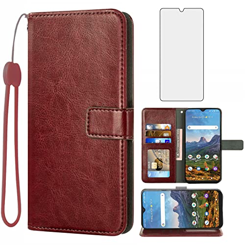 Protection AT&T Fusion 5G étui portefeuille marron 6.82 pouces et verre trempé antichoc