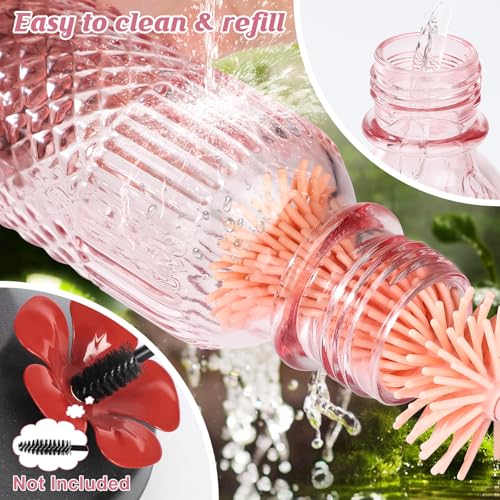 Image of FEED GARDEN Glass Hummingbird Feeder for Outdoors Hanging, 16 oz Leak-Proof Nectar Feeder with Bee Guards & Ant Moat, 4 Metal Flower Feeding Ports, 360 Perch Ring, Easy Refill & Clean, Pink