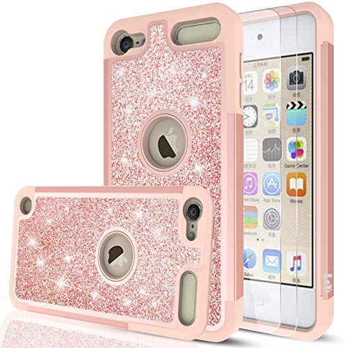 LeYi for iPod Touch 7 Case, iPod Touch 6 Case, iPod Touch 5 Case with Tempered Glass Screen Protector [2 Pack],Glitter Bling Phone Case for iPod Touch 7th/ 6th/ 5th Generation Rose Gold
