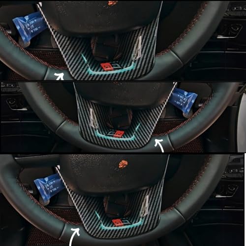 Image of KMH Carbon Fiber GR Steering Wheel Trim Compatible with Toyota Fortuner, Hilux & Hycross 2015 Onwards - Premium Sports Car Interior Accessories, Durable Stylish Carbon Finish, Black - Pack of 1
