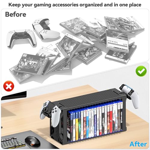 Video Game Storage Tower Holder with Controller Stand, Wall Mount Game Organizers and Storage for Nintendo Switch 2/ PS5/4/ XboxOne/Series, Vertical & Horizontal Stand for 20 Gaming Discs Accessories - Image 6