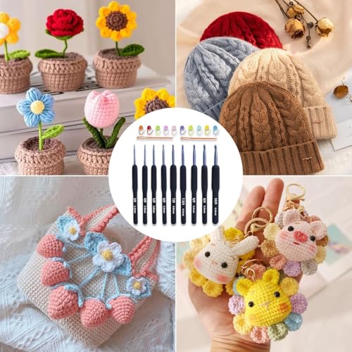 Image of Premium Crochet Kit for Beginners - 9 Ergonomic Crochet Hooks (2mm-6mm) with Yarn Balls, Stitch Markers, Yarn Needles, Scissors & Storage Bag | Complete Knitting & Crochet Set for Adults & Kids (Dark Blue Kit)