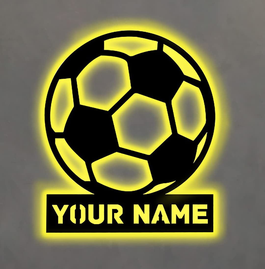 Personalized Football Neon Signs for Wall Decor Custom Name soccer Wall Ornament with 16 Colors LED Night Light Sports Theme Metal Wall Art Room Home Decor