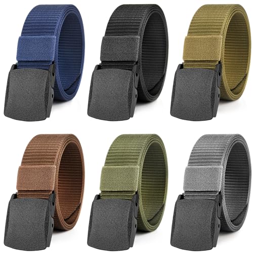 Magiccute 6 Stück Arbeitsgürtel Herren, Unisex Gürtel Nylon Verstellbarer Canvas Gürtel für Damen und Herren, Keine Metallschnalle, Schneller Pass durch die Flughafensicherheit