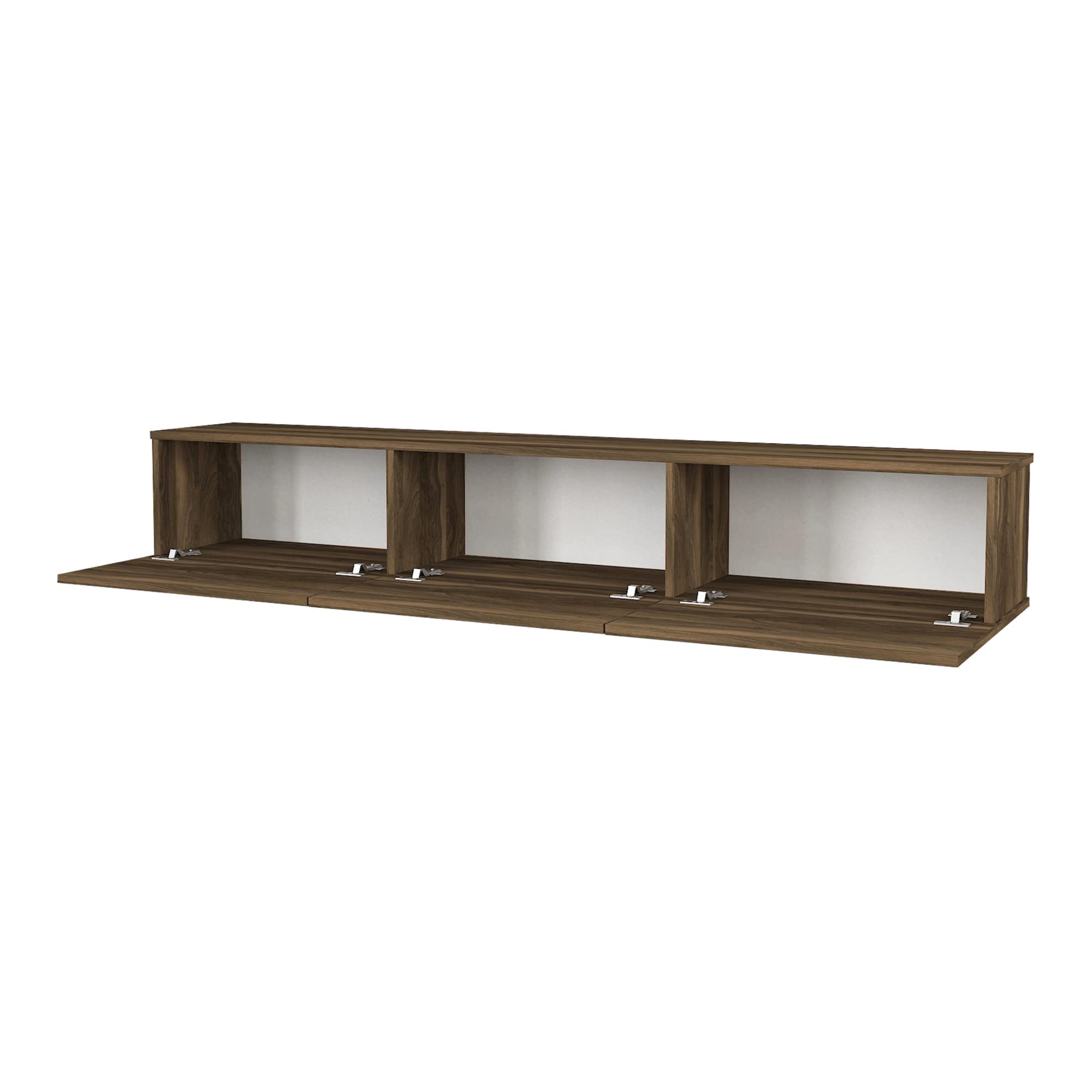 [en.casa] Meuble TV Mural Support Télé Suspendu avec Étagères Fermées Espace de Rangement Flottante pour Salon Banc Télévision Panneau de Particules 180 x 31 x 29,5 cm Effet Noyer