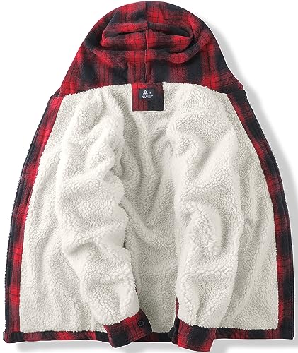 Image of ZITY Men's Flannel Hooded Jacket Fleece Sherpa Lined Plaid Shirts Jackets Zip Up Sweatshirt Hoodies for Men with 4 Pockets
