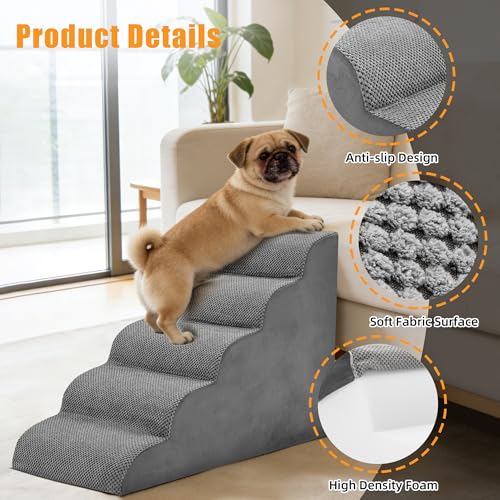 Image of NEWBULIG 5-Step Dog Stairs, 22.8 inch H Dog Steps for Sofa and Chair, Non-Slip Sturdy Pet Steps for Small Dogs and Cats, Pet Ramp for High Bed Indoor