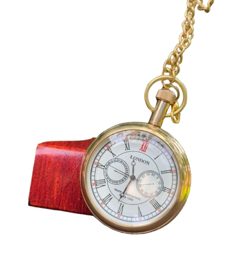 Pocket Antique Watch with Chain Golden Finish Anchor White Dial London 1856 with Leather Box-image-22