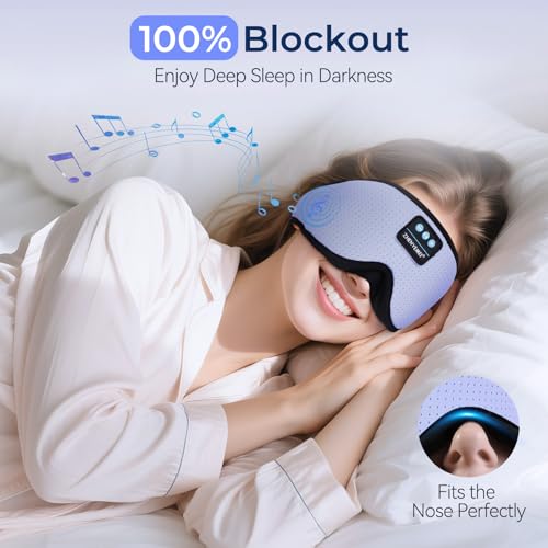 Sleep Mask with Bluetooth Headphones, 3D Bluetooth Wireless 5.4 Blackout Eye Mask with Timer, Breathable Cotton Sleeping Headphones for Side Sleeper, Travel, Meditation, Gifts for Men Women, Purple — view 5