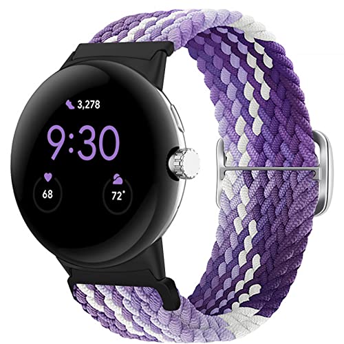 Eiavike Braided Bands Solo Loop Compatible with Google Pixel Watch/Pixel Watch 2, Adjustable Stretchy Nylon Elastic Straps for Google Pixel Watch Wristbands Women Men (1-Grapes)