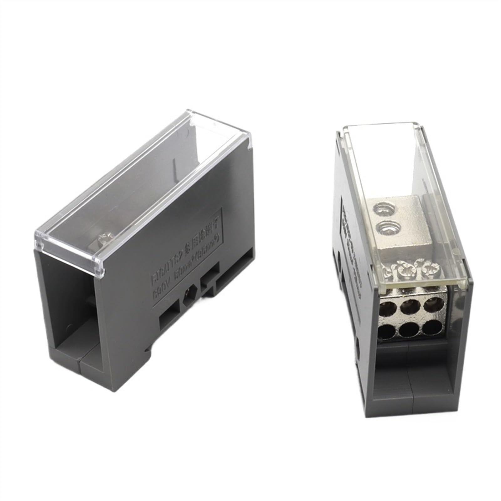 Bloque de terminales de carril DIN FJ6/JTS2, una entrada, 100A, 150A, 250A, 690V, conector de cable eléctrico de alta corriente, caja de conexiones dividida(1 IN 2 OUT Wide21)