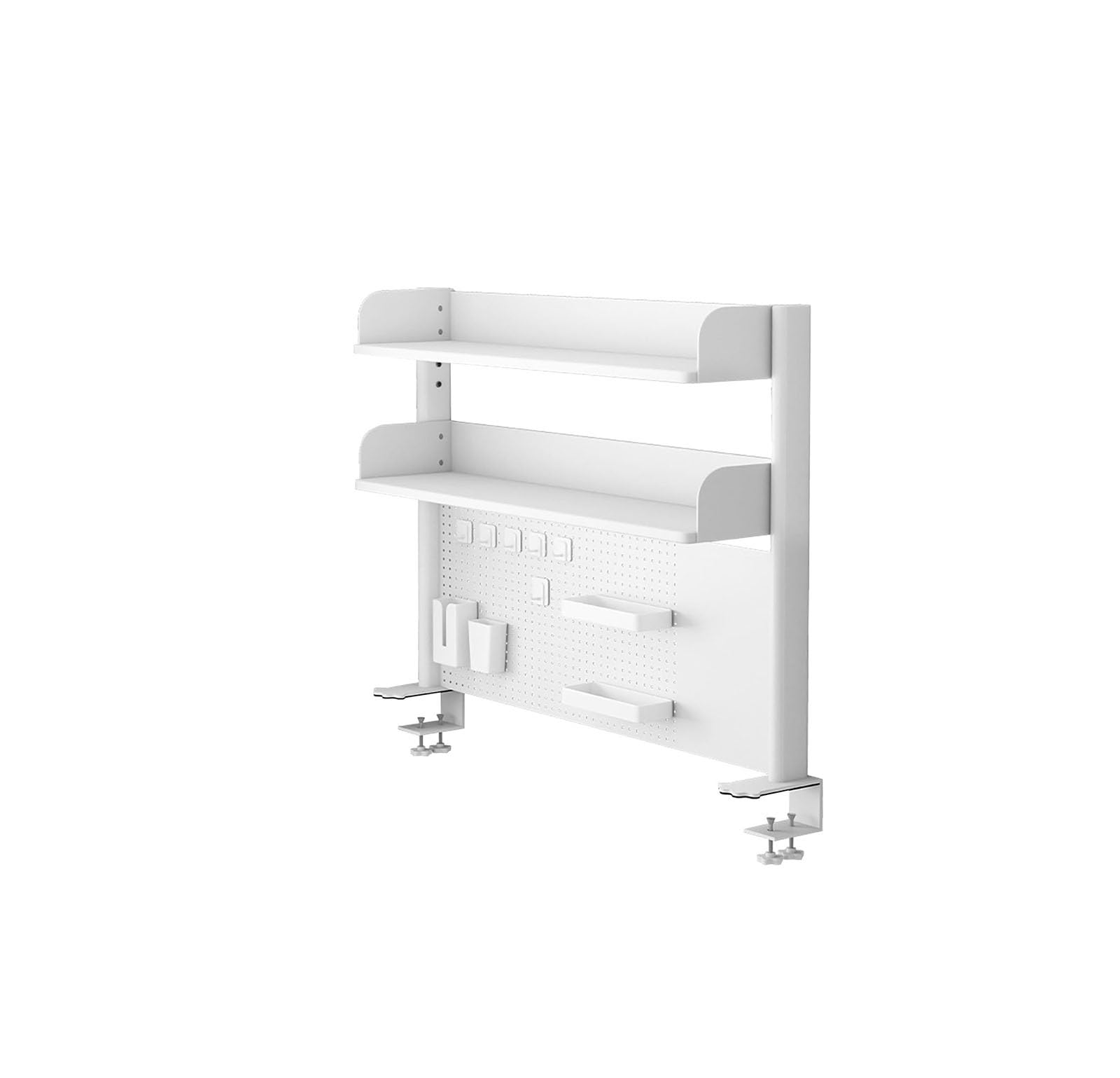 Scaffalatura a 2 Livelli, ripiano Organizer da scrivania con Morsetto, postazione di Lavoro con Pannello Forato Estensibile, Accessori per Computer per Ufficio, Pannello divisorio