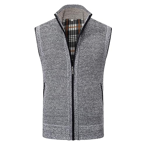 Chaleco de punto de lana de punto con bolsillo impreso de invierno para hombre, gris, XXL